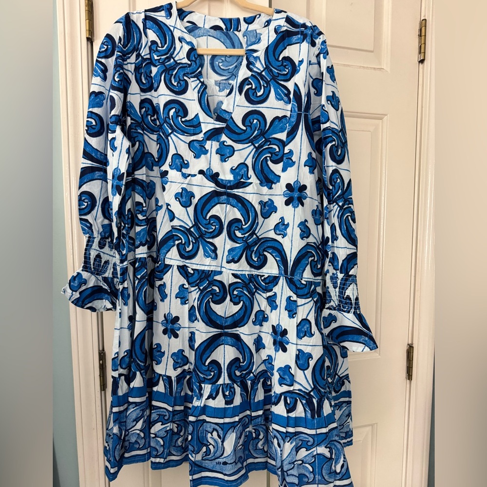 🍋 NWOT TUCKERNUCK Majolica Tile Kenzo Dress - Capri Blue 🍋
